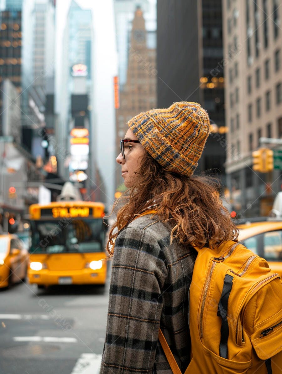 Foto Mulher Jovem Andando Rua Cidade Urbana Mochila
