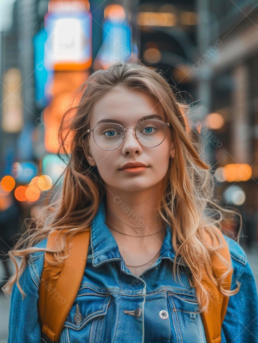 Foto Retrato Mulher Jovem Óculos Rua Urbana Noite