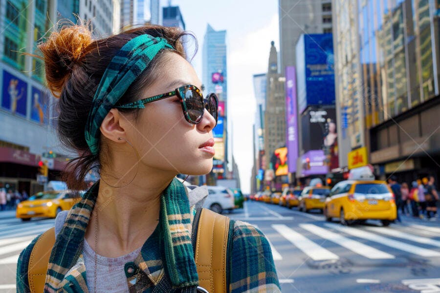 Foto Mulher Asiática Turista Olhando Cidade Grande Urbana