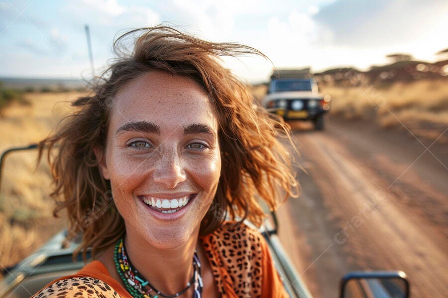 Foto Mulher Jovem Sorrindo Safari Aventura Jeep