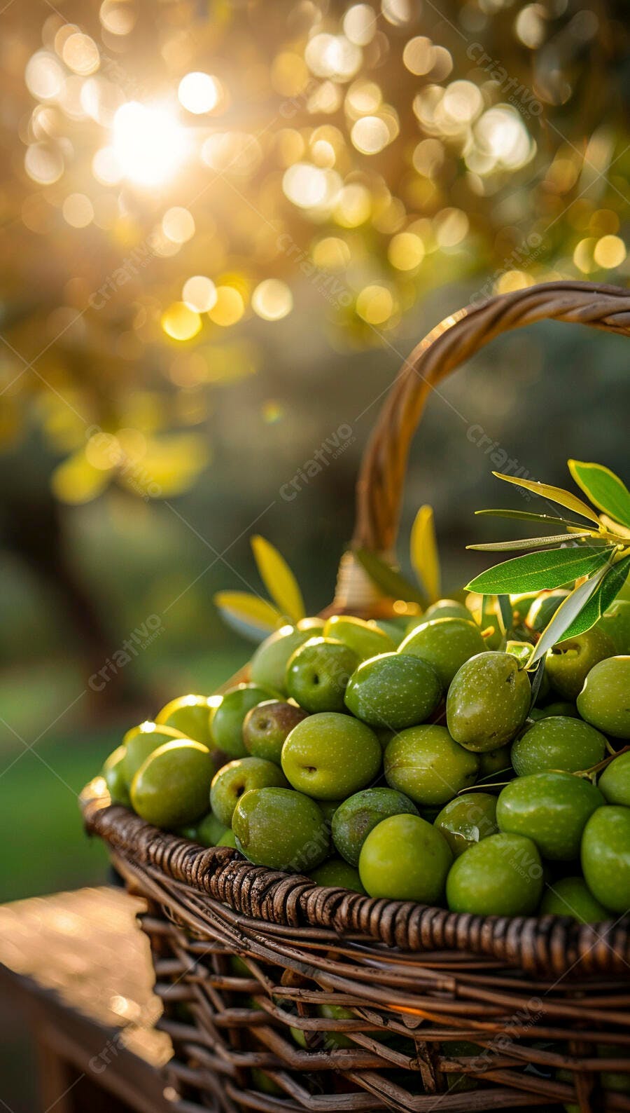 Foto Azeitonas Verdes Cesta Colheita Campo Dourado