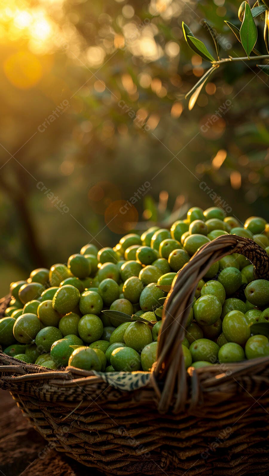 Foto Cesta de Azeitonas Verdes Colheita Olival Dourado