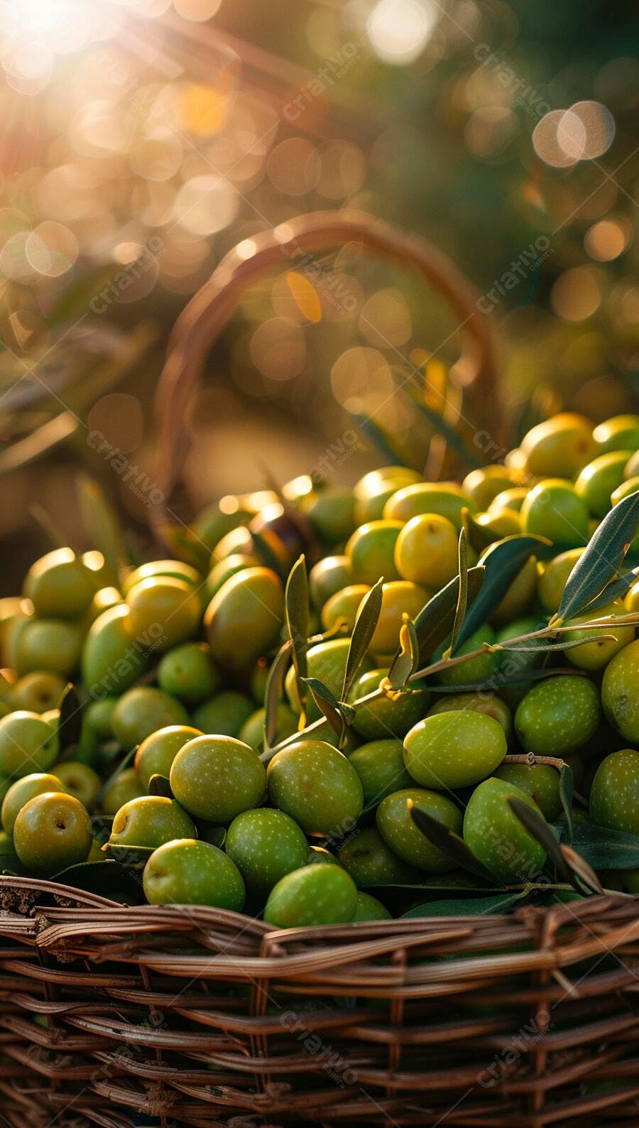 Foto Azeitonas Verdes Frescas Cesta Colheita Dourada