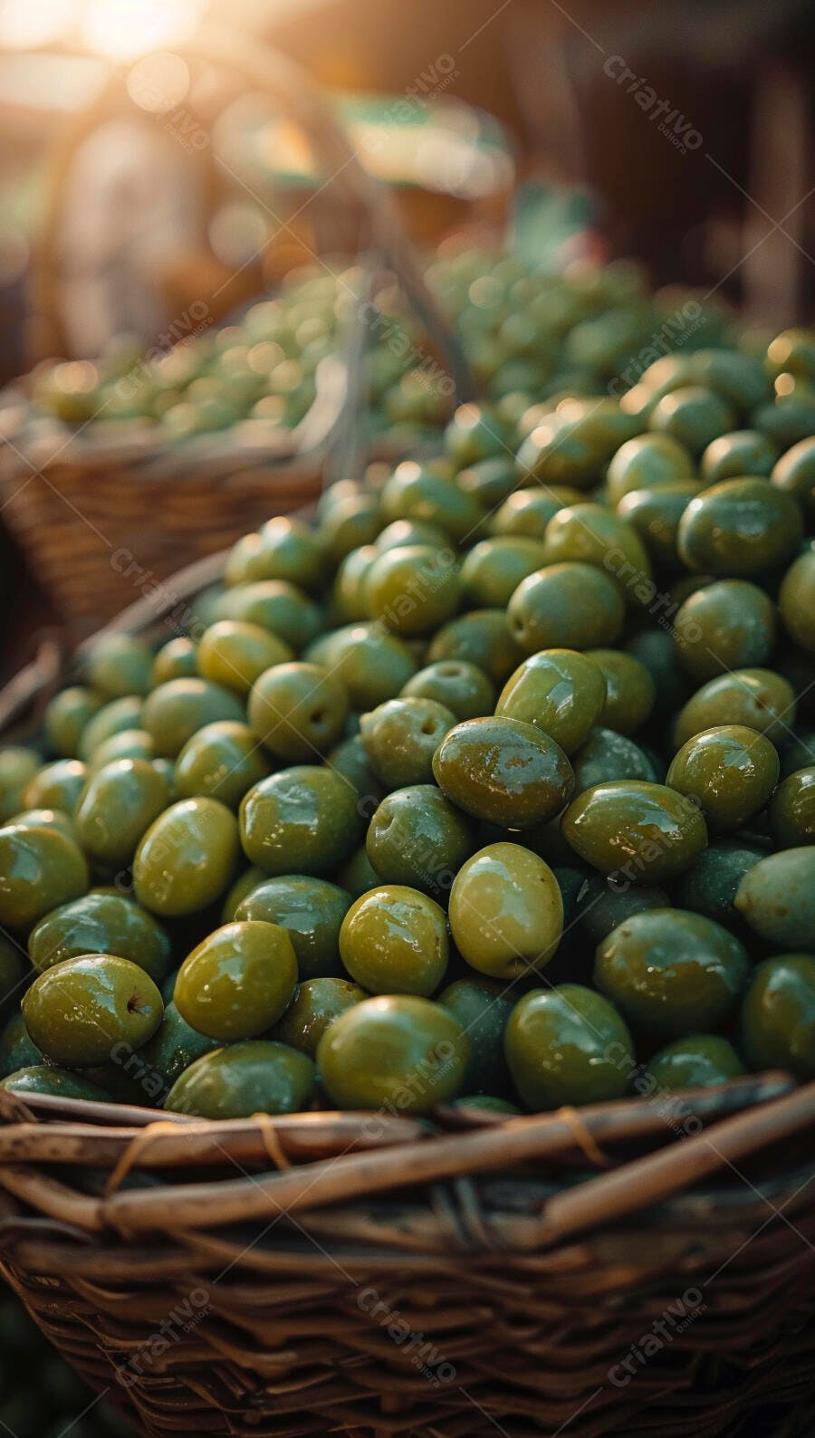 Foto Azeitonas Verdes Frescas Cesta Mercado Feira Livre