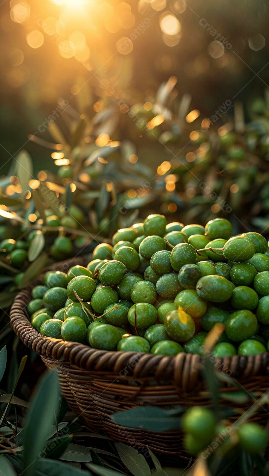 Foto Azeitonas Verdes Colhidas Cesta Rústica Fazenda Rural