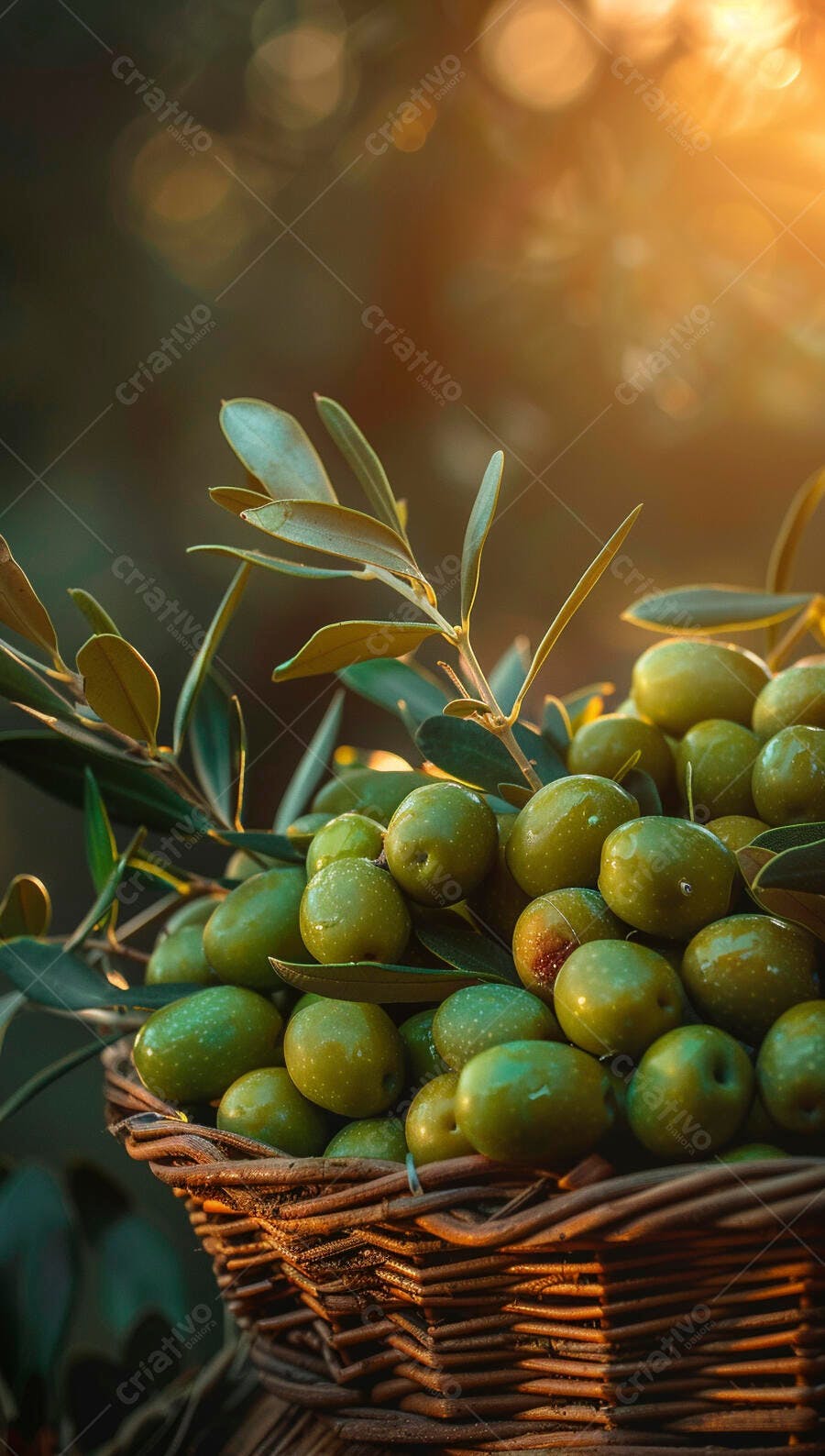 Foto Azeitonas Verdes Frescas Cesta Rústica Colheita