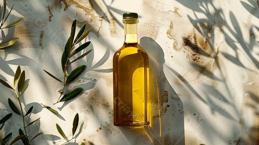 Foto Produto Garrafa Azeite Oliva Ramo Oliveira Fundo Claro