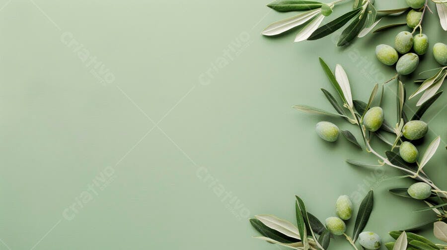 Foto Ramo de Oliveira com Azeitonas Fundo Verde Minimalista