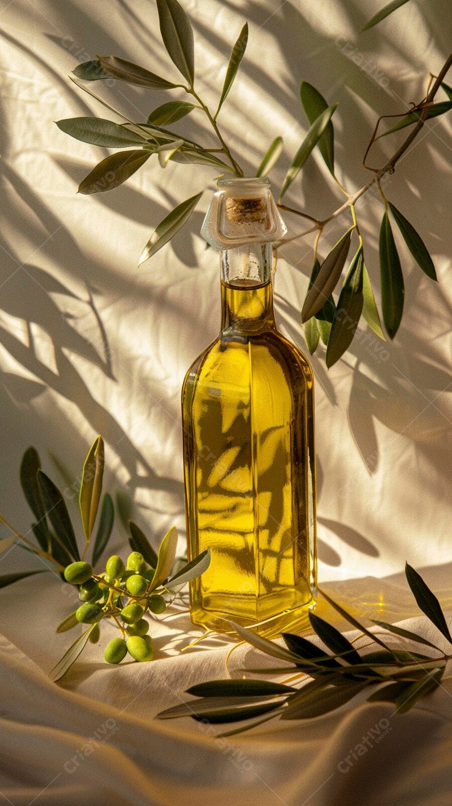 Foto Óleo de Oliva Extra Virgem Garrafa Ramo de Oliveiras