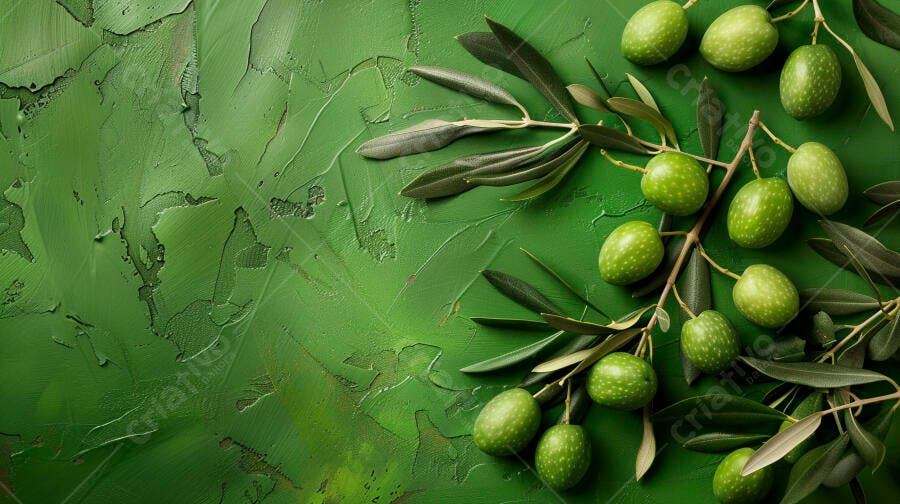 Foto Azeitonas Verdes Frescas Ramo Fundo Texturizado Verde