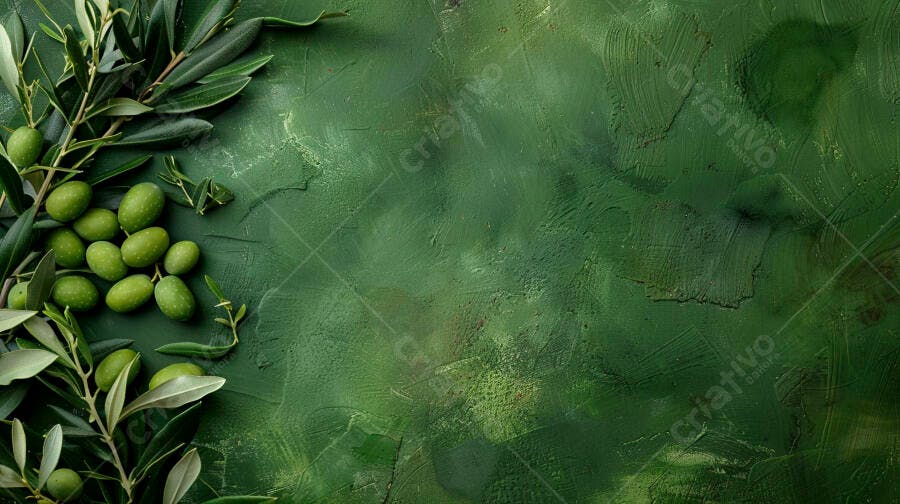Foto Azeitonas Verdes Frescas Ramo Fundo Texturizado Escuro