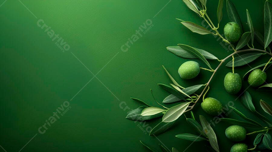 Foto Ramo de Oliveira com Azeitonas Verdes Fundo Verde Escuro