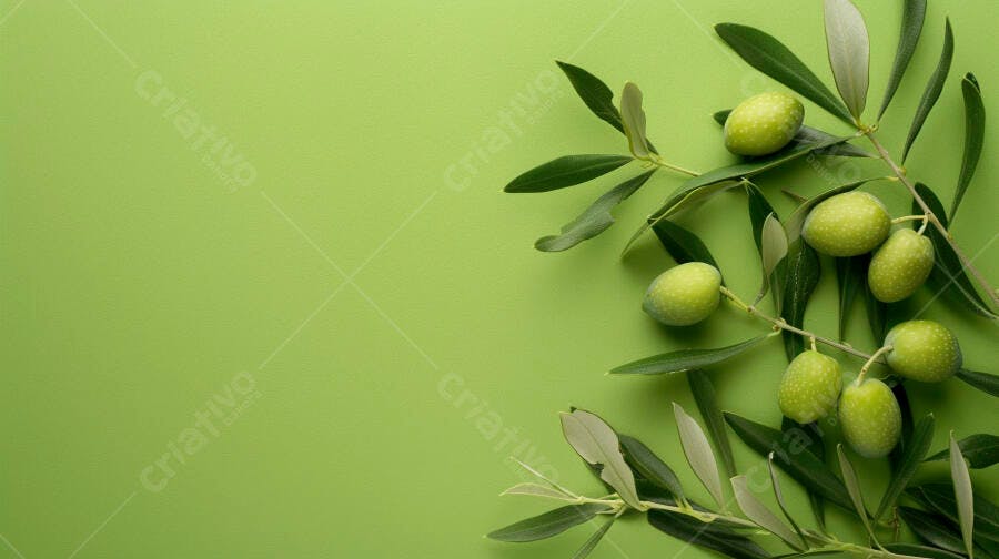 Foto Ramo de Oliveira com Azeitonas Verdes Fundo Verde