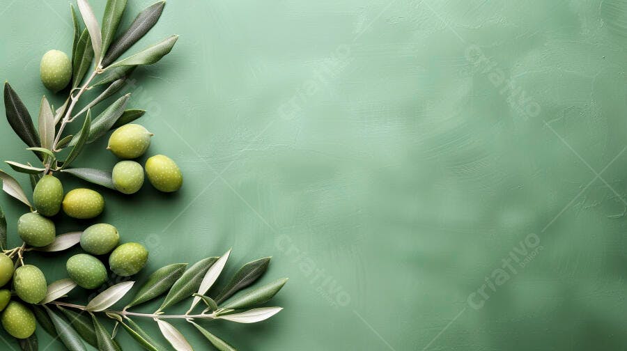 Foto Ramo de Oliveira com Azeitonas Verdes Fundo Verde
