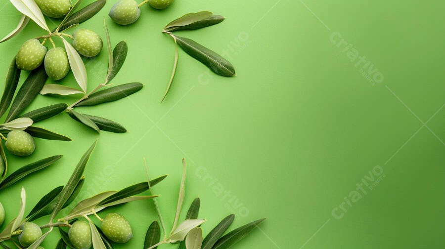 Foto Ramo de Oliveira com Azeitonas Verdes Fundo Verde
