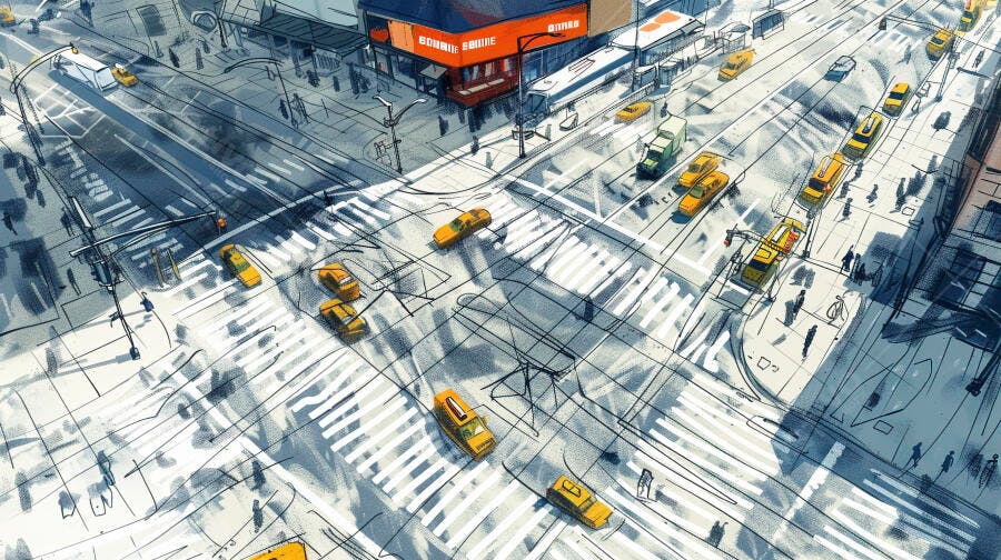 Ilustração Rua Cidade Movimento Urbano Taxis Vista Aérea