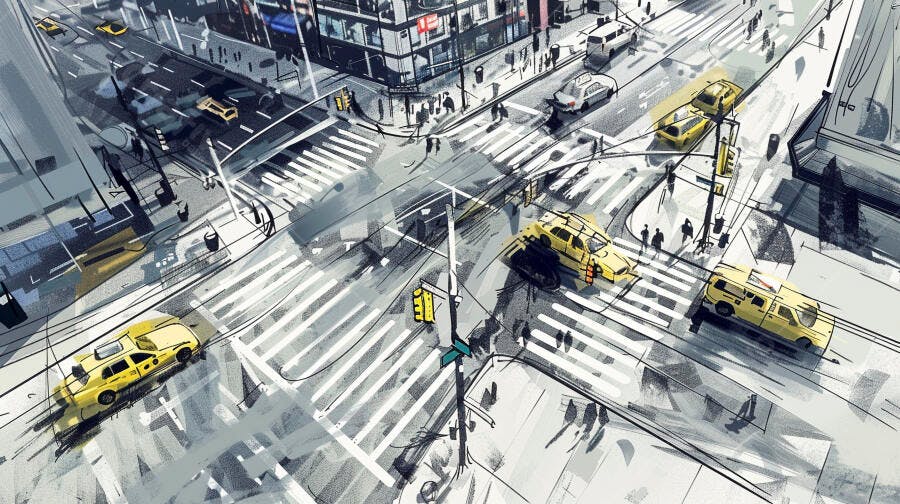 Ilustração Rua Cidade Nova York Táxis Amarelos Tráfego