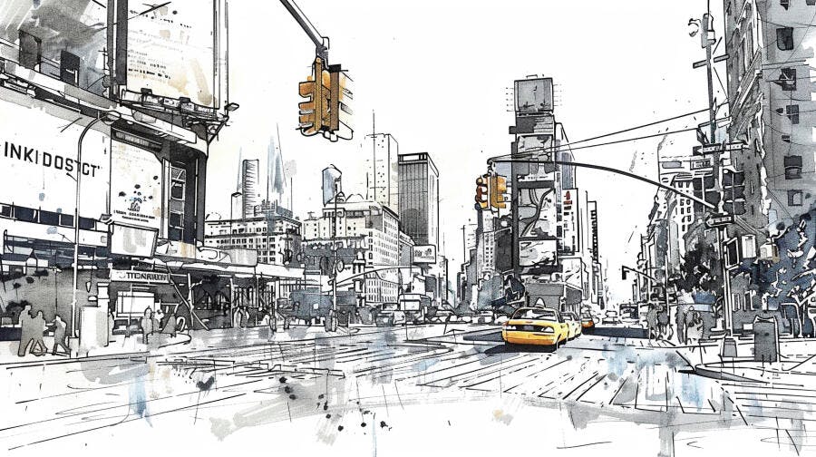 Ilustração Cidade Nova York Táxi Amarelo Desenho Urbano