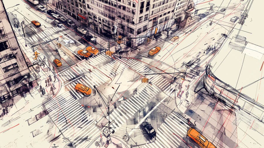 Ilustração Rua Cidade Nova York Vista Aérea Taxis Amarelos