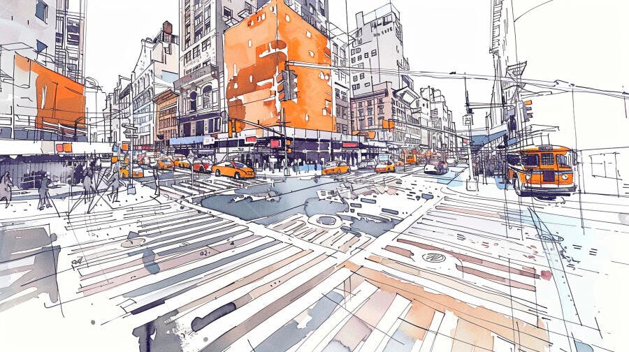 Ilustração Rua Cidade Nova York Desenho Arquitetônico Urbano