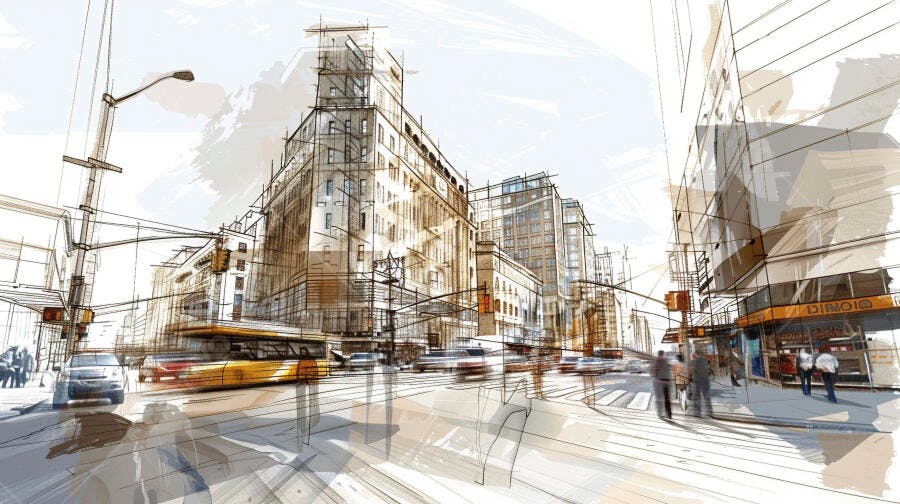 Ilustração Cidade Urbana Movimento Desenho Arquitetônico