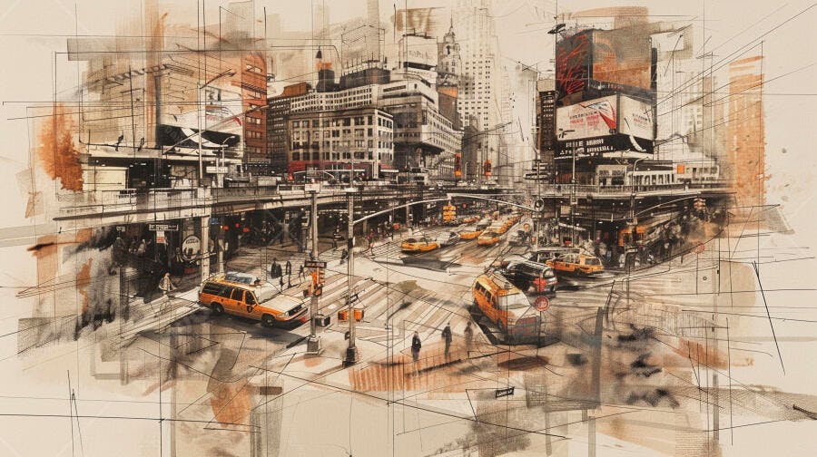 Pintura Digital Cidade Nova York Estilo Esboço Urbano