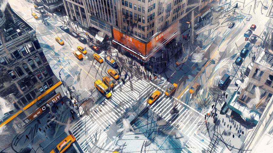 Foto Aérea Rua Movimentada Nova York Carros Amarelos