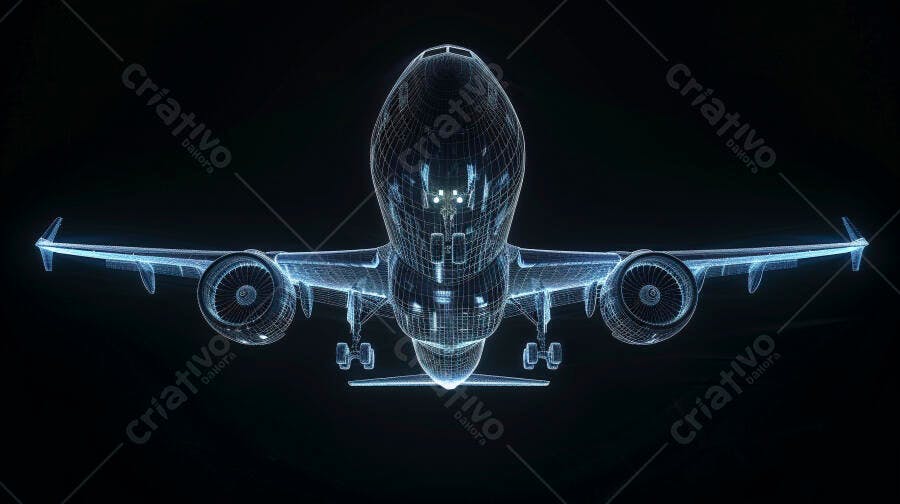 Avião Digital Holográfico Wireframe Tecnologia 3D