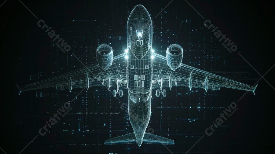 Foto Avião Digital Wireframe Tecnologia Holográfica