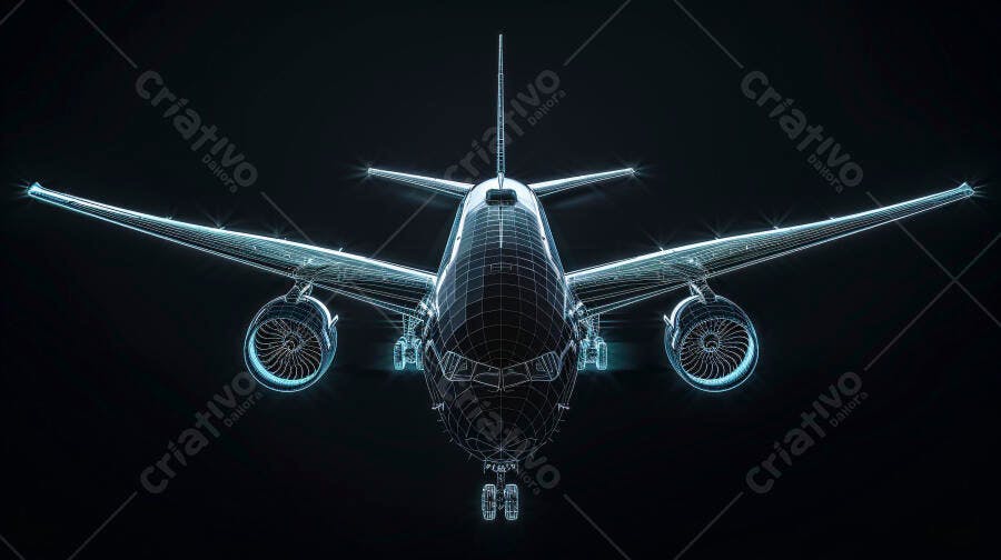 Foto Avião Comercial Wireframe Tecnologia Digital
