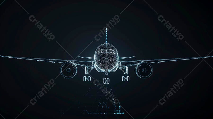 Ilustração 3D Avião Wireframe Tecnologia Digital