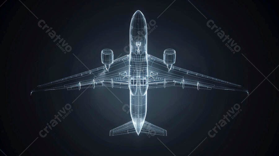 Foto Avião Wireframe 3D Tecnologia Digital Azul