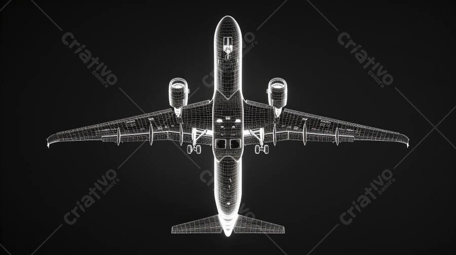 Foto Avião Wireframe Digital Tecnologia Fundo Preto
