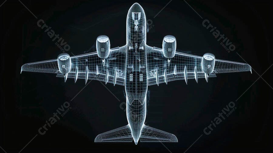 Avião Digital Wireframe Tecnologia Aeronáutica Fundo Escuro