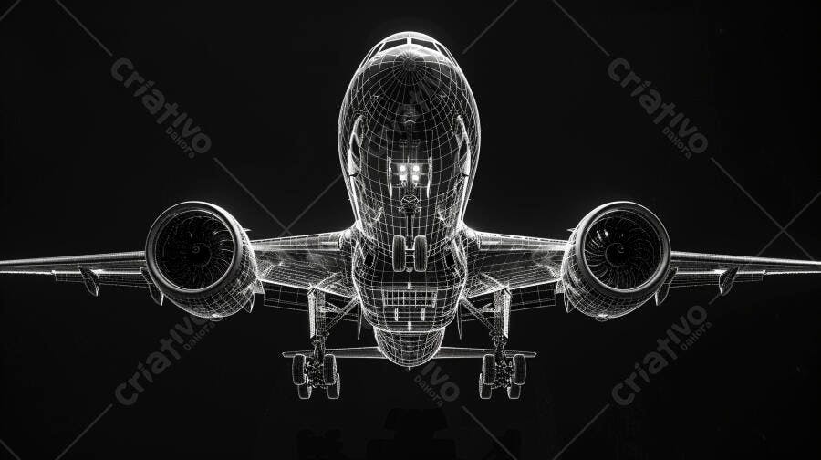Foto Avião Wireframe Digital Tecnologia Aeronáutica