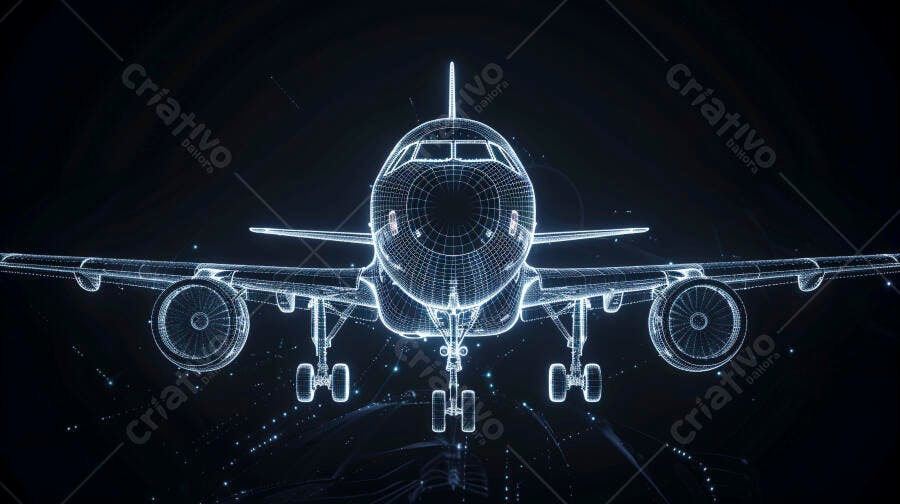 Foto Avião Wireframe Digital Tecnologia Aeronáutica Fundo Escuro