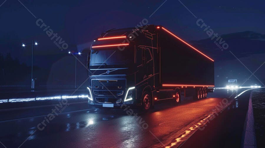 Foto Caminhão Volvo Rodovia Noturna Iluminação Neon