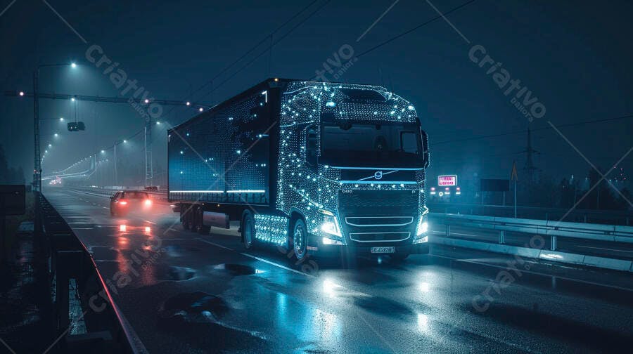 Foto Caminhão Autônomo Noturno Tecnologia Inteligente Rodovia
