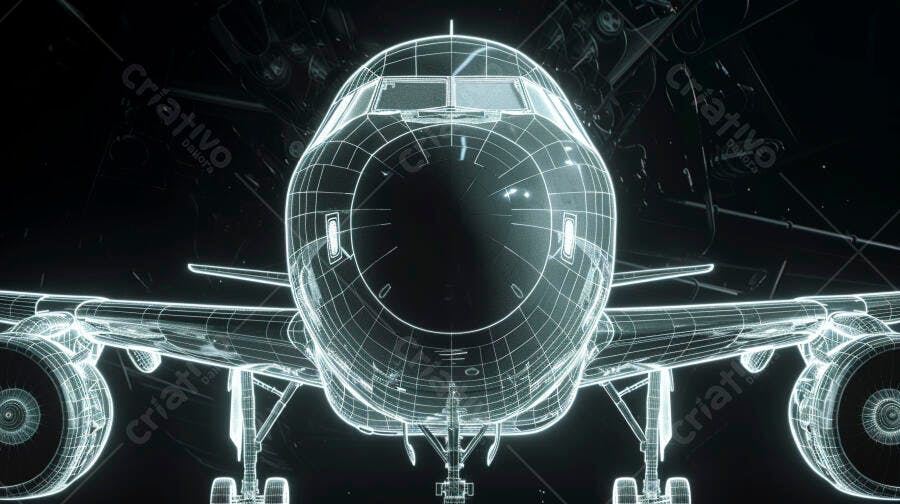 Foto Avião Wireframe Digital Tecnologia Aeronáutica Fundo Preto