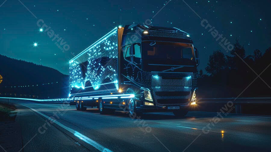 Foto Caminhão Inteligente Rodovia Noturna Tecnologia Logística