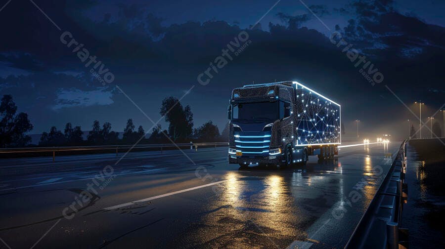 Foto Caminhão Autônomo Noturno Rodovia Tecnologia Logística