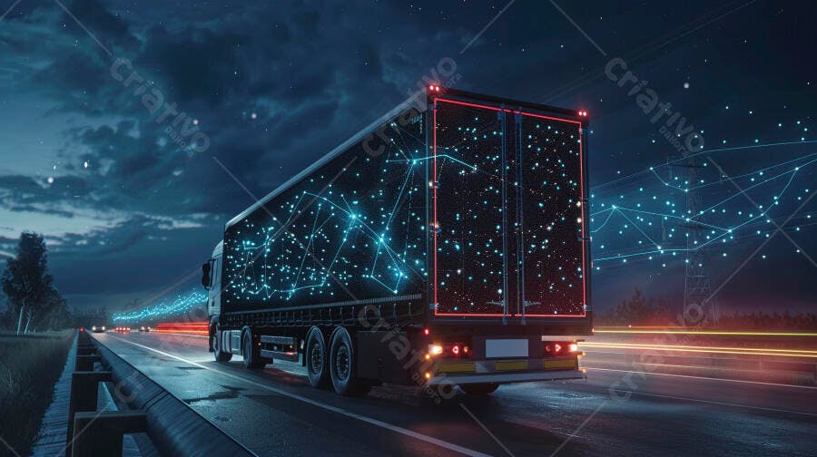 Foto Caminhão Inteligente Rodovia Noturna Tecnologia Logística