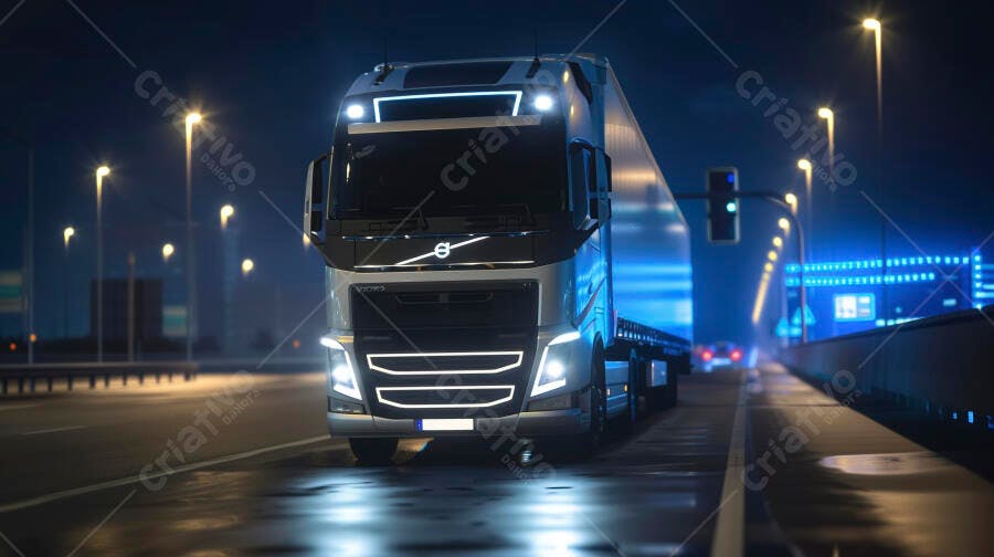 Foto Caminhão Volvo Rodovia Noturna Iluminação Urbana