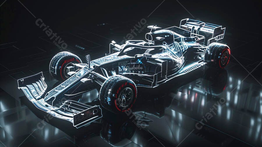 Foto Carro de Fórmula 1 Holográfico Fundo Escuro