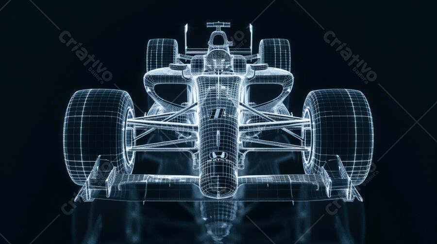 Foto Carro Fórmula 1 Wireframe Tecnologia 3D Fundo Escuro