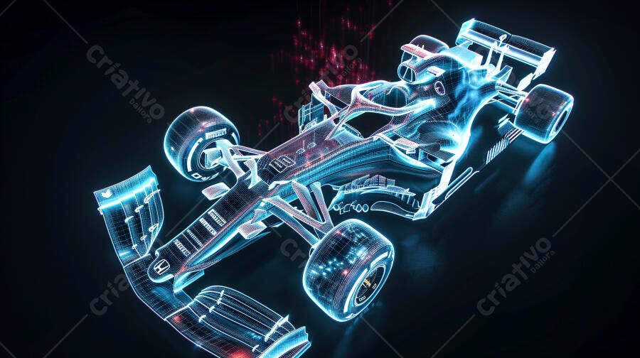 Foto Carro Fórmula 1 Holográfico Neon Azul Escuro