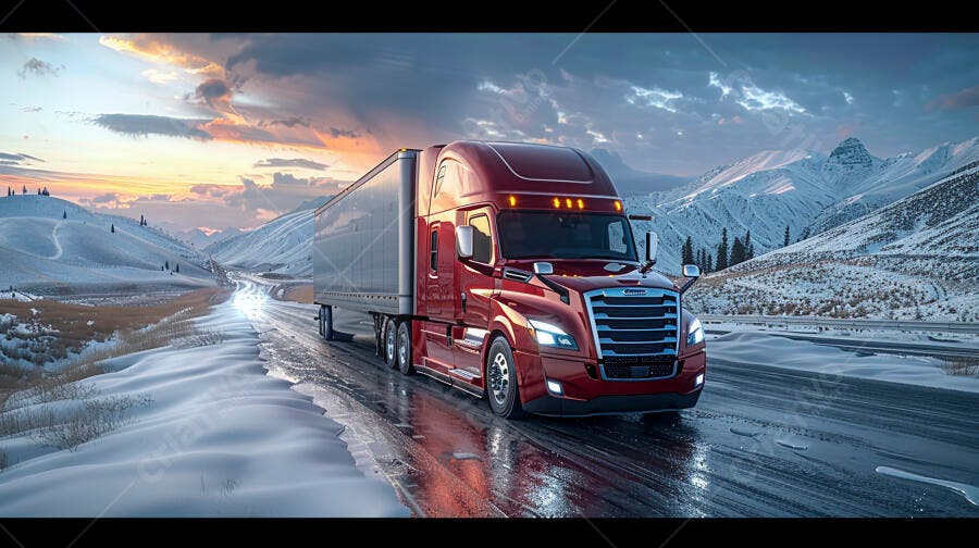 Foto Caminhão Vermelho Rodovia Nevada Montanhas Inverno