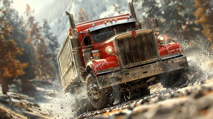 Foto Caminhão Vermelho Off-Road Lama Floresta Neve