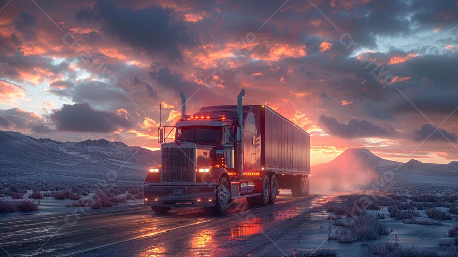 Foto Caminhão Rodovia Pôr do Sol Céu Laranja Transporte Logística