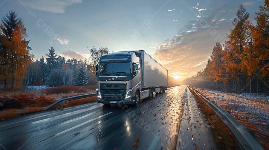 Foto Caminhão Volvo Rodovia Pôr do Sol Logística Transporte